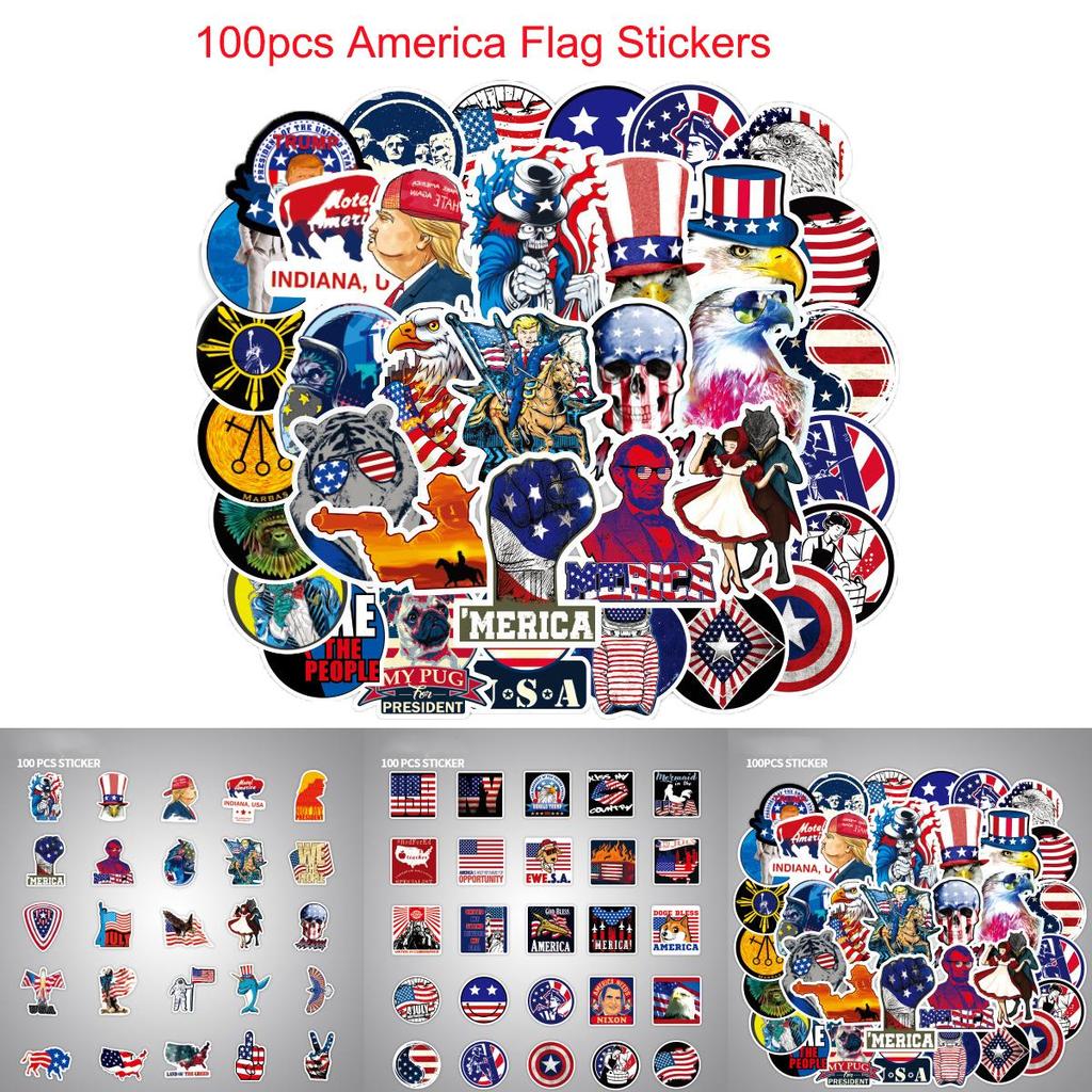 Ameryka 100 szt. Naklejki Flaga USA Trump Laptop Rower Samochody Wodoodporne Deskorolka