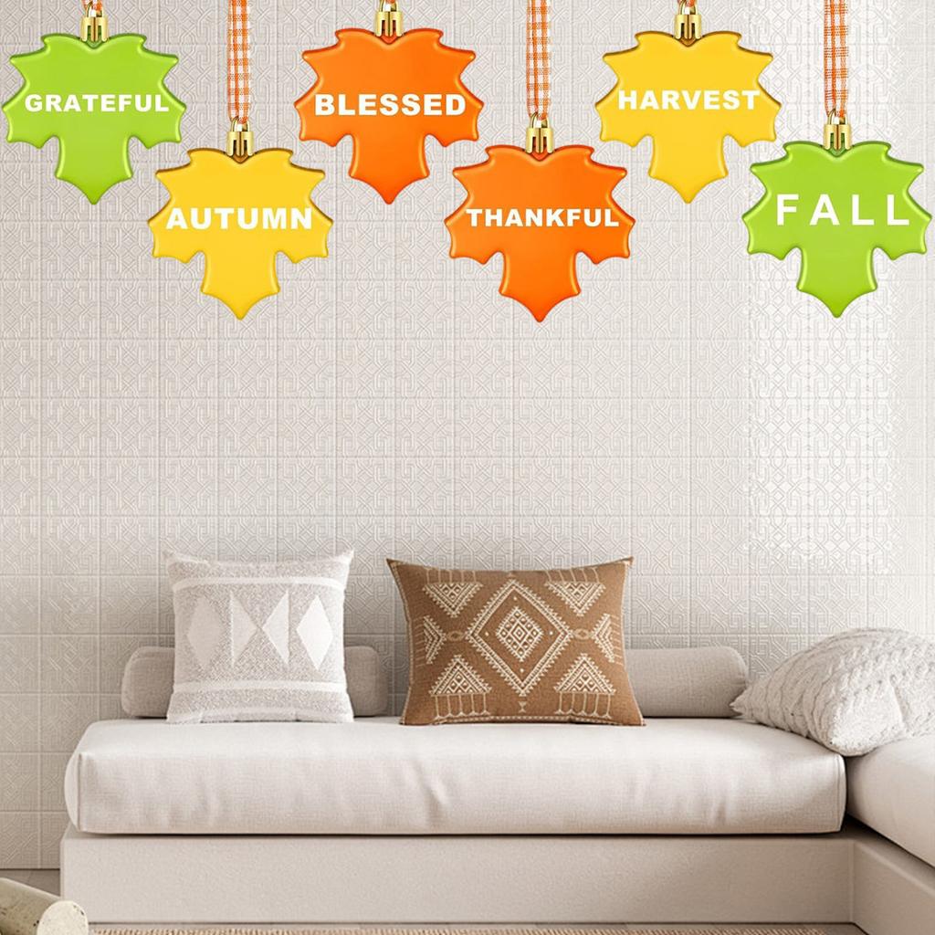 Thanksgiving Decorations Set of 24 Wooden Maple Leaf Hanging Pendants for Fall Tree Decor Home Holiday Party Supplies