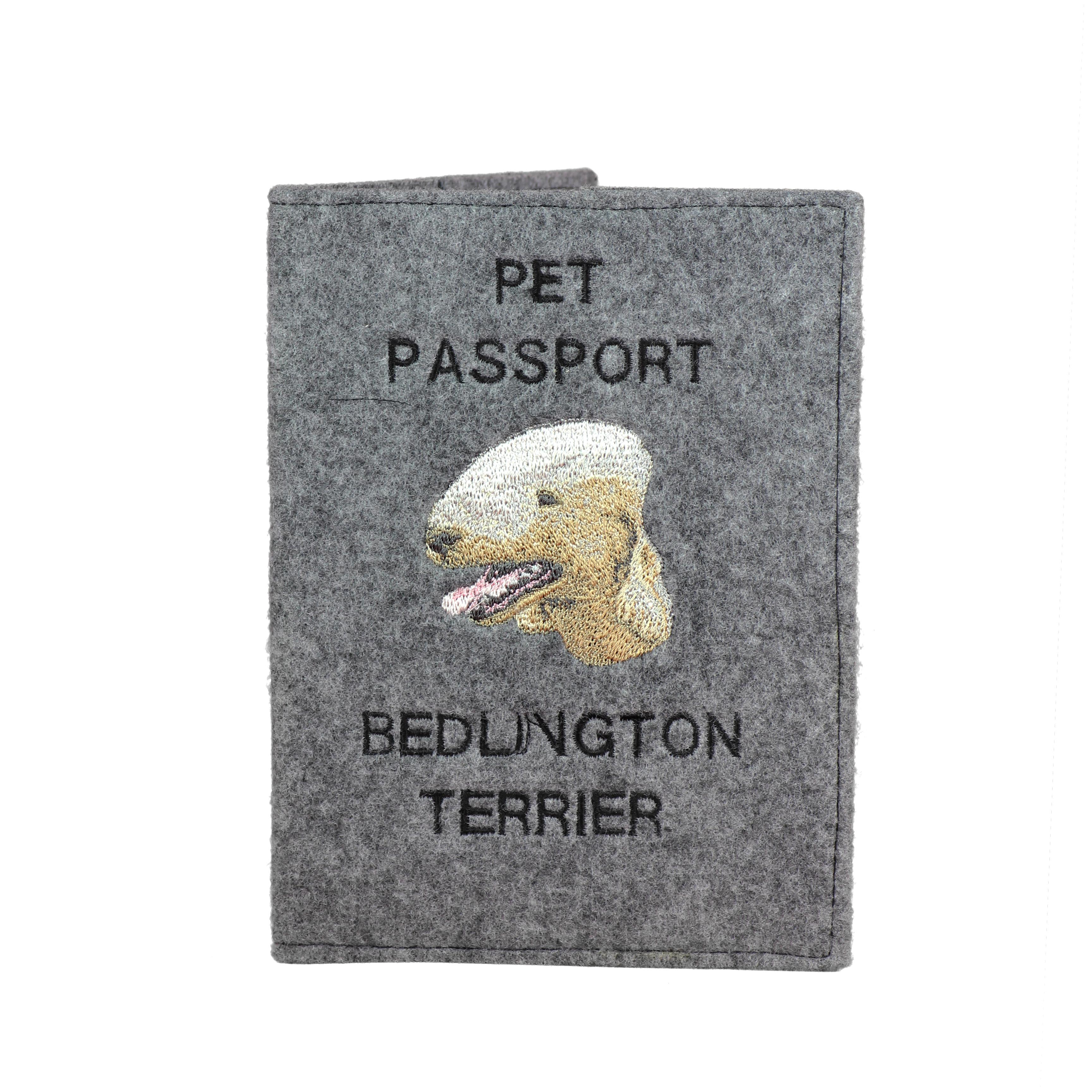 

Bedlington Terrier, Rothbury Terrier, Rodbery Terrier - Dog passport case, document case, gift for the traveller from the Art-Dog brand сірий колір