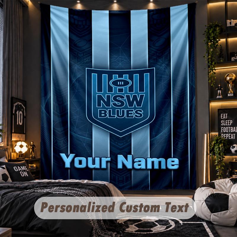 TapestryNSW Blues Logo Custom Name Text Personalized Wall Hanging Tapestry Home Wall Decor