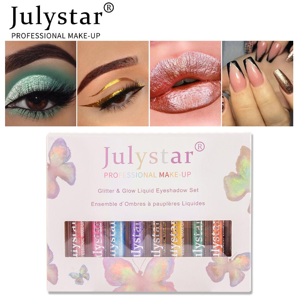 Julystar Ten Colors Pearlescent Matte Liquid Eyeshadow Makeup Bright Streamer Eyeshadow Set
