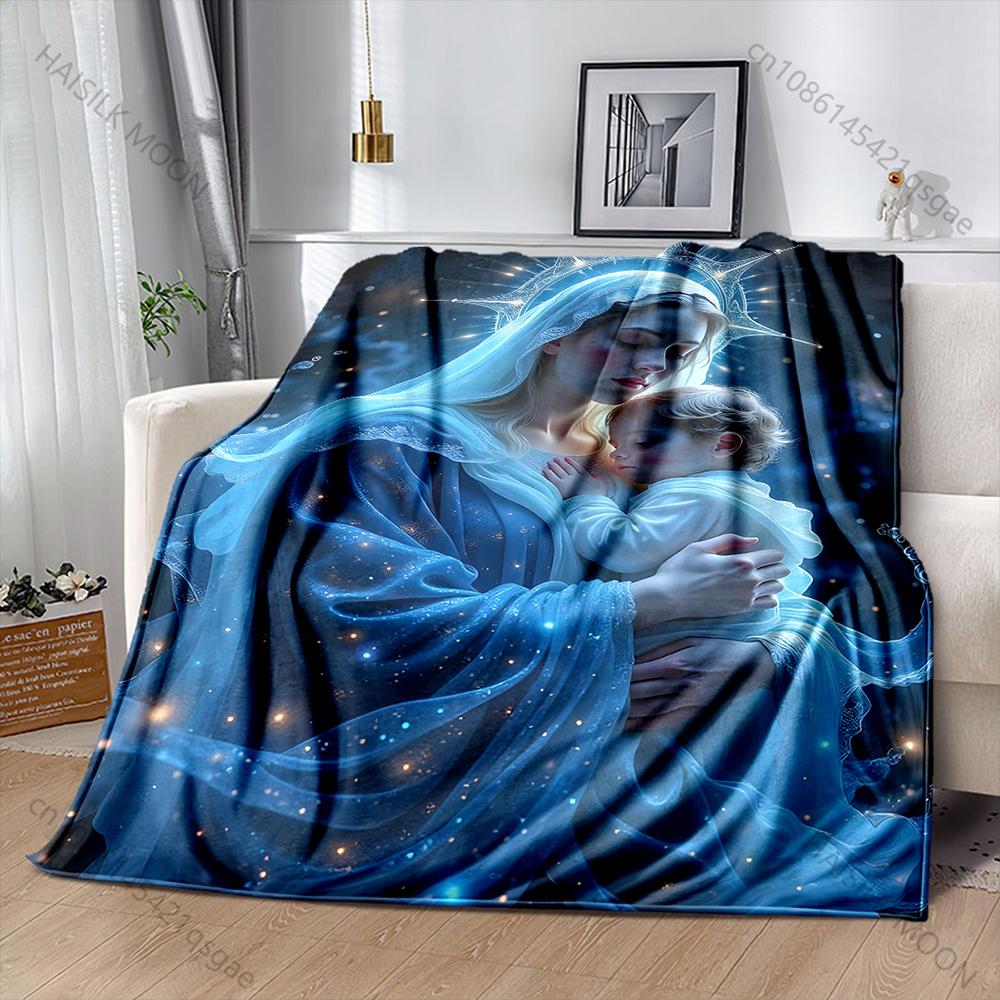 Blessed Virgin Mary Print Blanket Warm Soft and Comfortable Home Travel Blanket Sofa Bedding Camping Cars Cover Blanket for Gift
