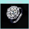 White Gold Elegant Plated Geometric Ring With Gorgeous 5 Carat Moissanite Gem