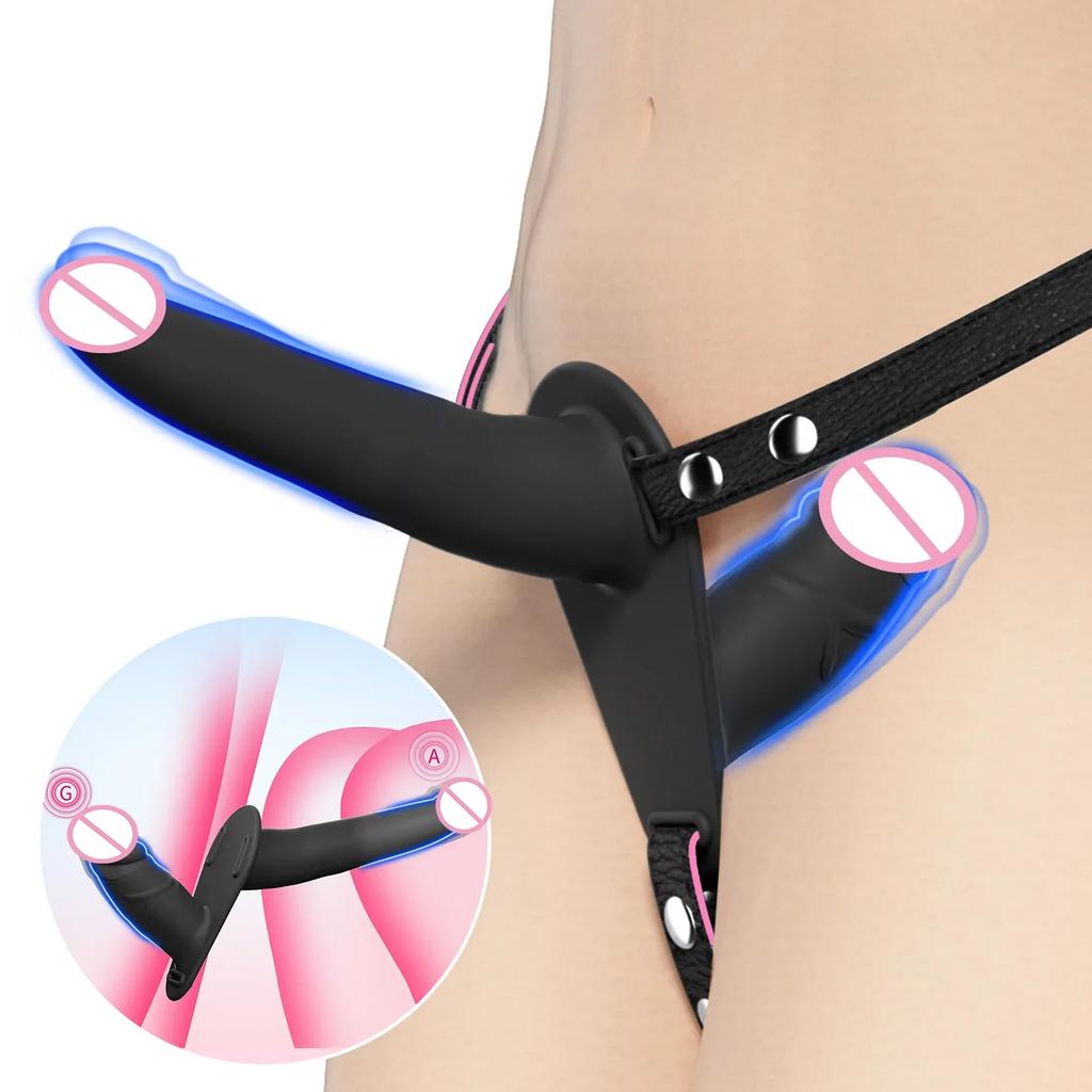 Popruh na nositelné dvojité dildo kalhotky Stimulace penisu G-bodu pro lesbický anální vaginální masér Sexuální hračky pro páry Produkt pro dospělé