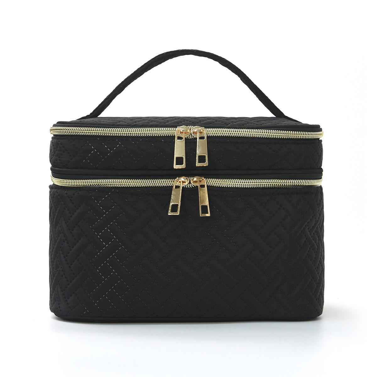 High-Capacity Double Layer Travel Cosmetic Bag - Portable Makeup Storage