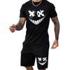 Men's Summer Black Trend American Street Casual Fashion Smiley Face Printed Short Sleeve Shorts Set