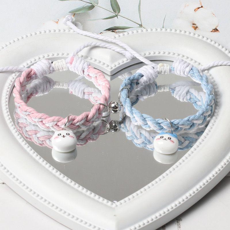 Chiikawa Cotton Linen Adjustable Cartoon Couple Bracelet - Magnetic Bestie Bracelet for Women