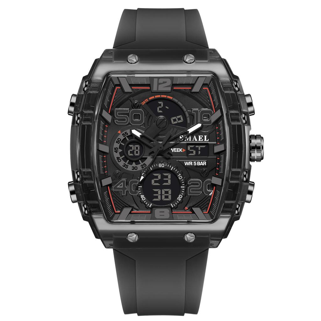 Barrel-Shaped Electronic Watch Waterproof Dual-Display Led Luminous Alarm Clock Men'S Student Electronic Watch