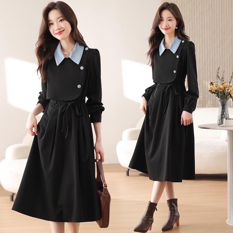 Azure Night Traveler 2026 Women's French Two-Piece Look Autumn Dress