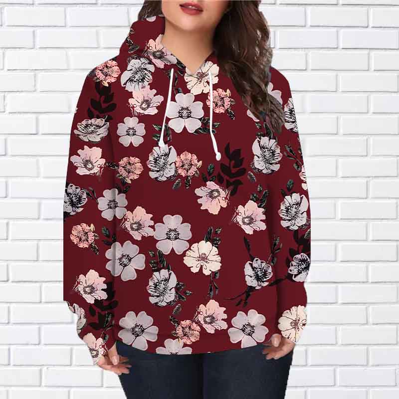 Осенняя новая 3D-печатная цифровая градиентная роза с капюшоном для женщин бейсбольная форма 8XL