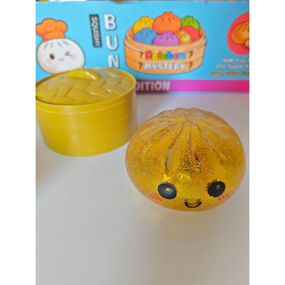 1 Stück Glitzer-Dampfbrötchen Squishy Mit Pop-Perle Langsamer Rückprall Realistisches Gesicht Design Tragbares Stressabbau-Spielzeug Für Tägliche Freizeit Und Geschenk