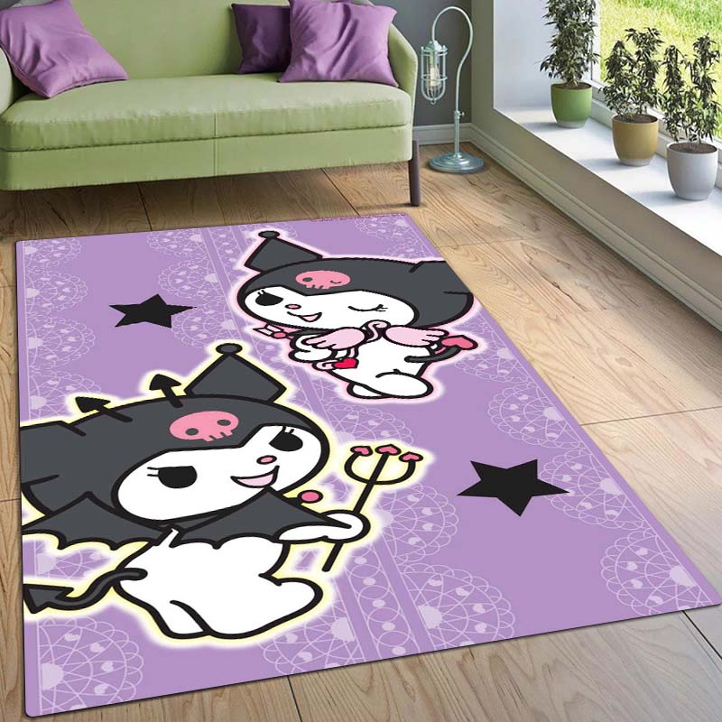 Stylish Kuromi Cartoon Rug, Suitable for Bedrooms, Living Rooms, Sofas, Doormats, and Large-sized Non-slip W-shaped Rugs.