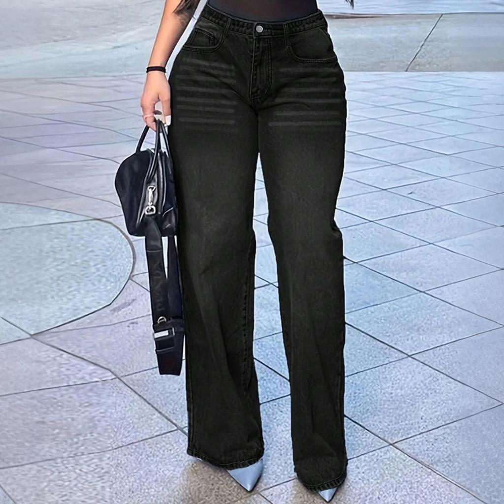 Women's High Waist Washed Women's Jeans Fashionable Versatile Straight Leg Pants