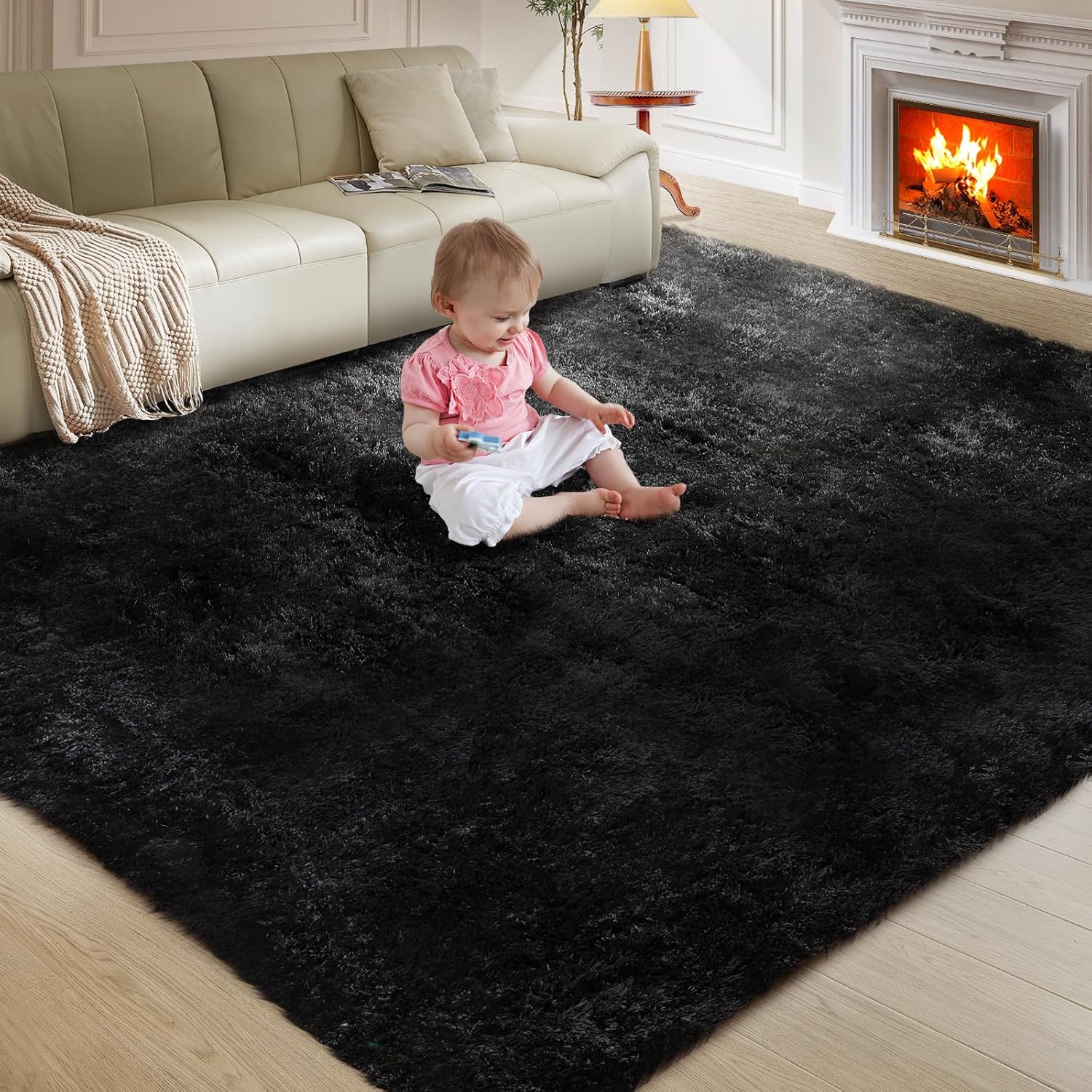 

Ultra-Soft Shaggy Tie-Dye Rug Fluffy Living Room & Bedroom Floor Mat Children s Room Non-Slip Play Mat Home Decor 40x60cm Doormat чорний