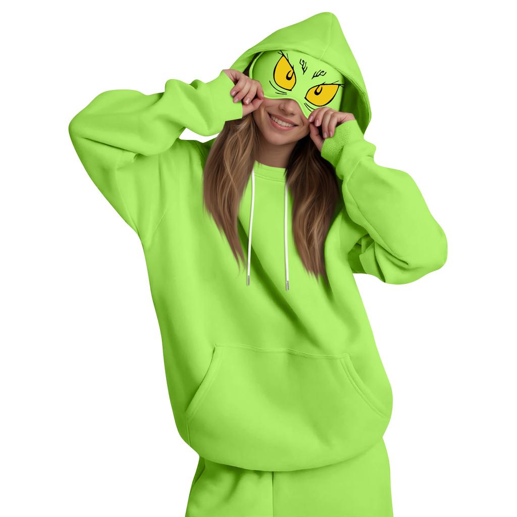 Damemote Lett langermet genser for kvinner med lommer Preppy grafisk hettegenser