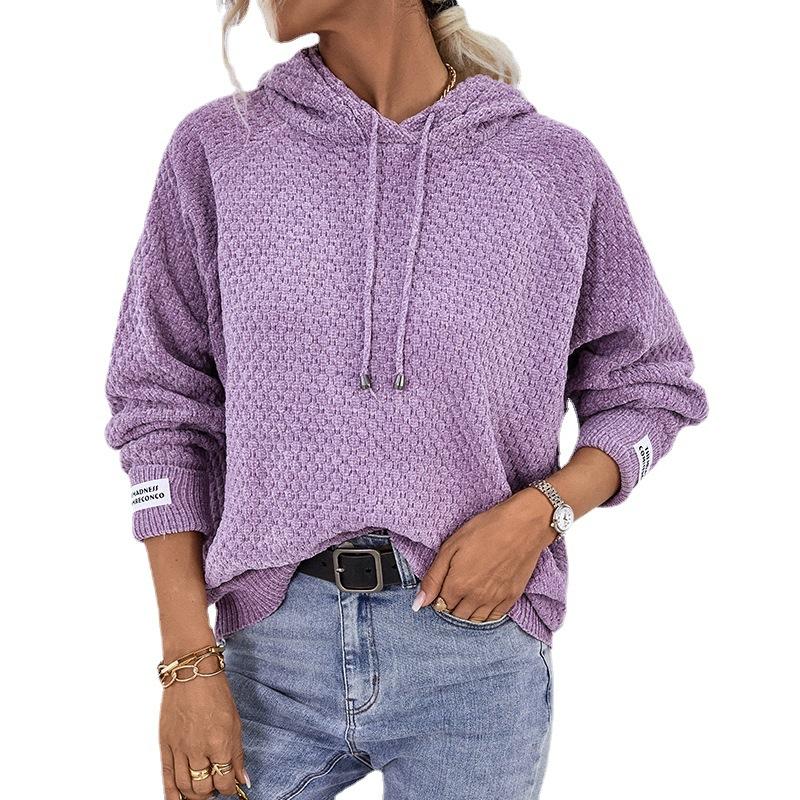 Women's Hooded Sweater 2023 Autumn/winter Solid Color Pullover Casual Sweater
