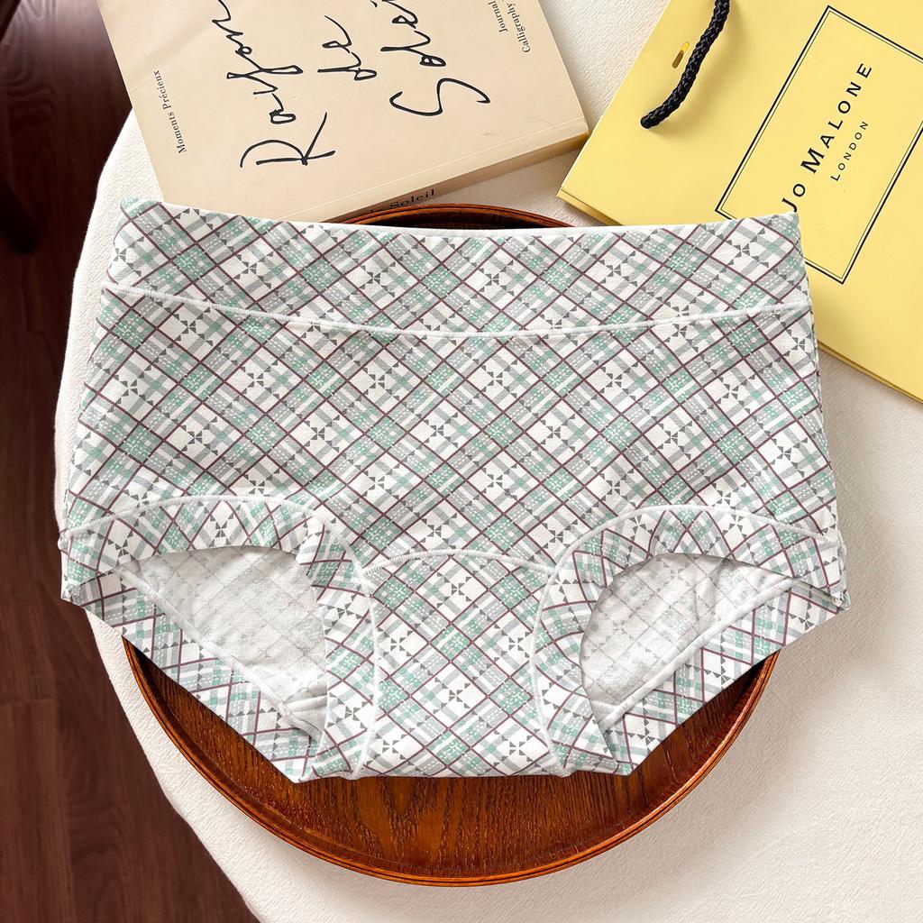 Großgrößen Damen Neue Frühjahrs- und Sommer-Karos 10A Antibakterielle Baumwolle im Schritt Nahtlos Kleiner flacher Winkel Slip