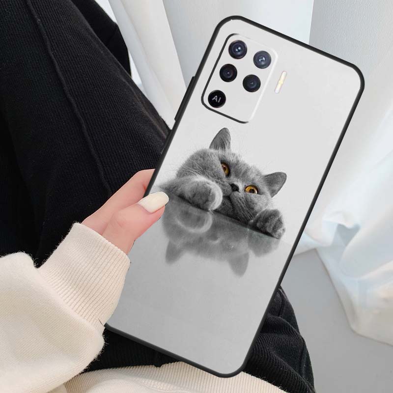 Grey British Shorthair Cat Case For Oppo A54 A74 A94 A18 A57 A17 A77 A38 A58 A78 A98 A80 A60 A40 A96 A76 A16 A15 A5 Pro