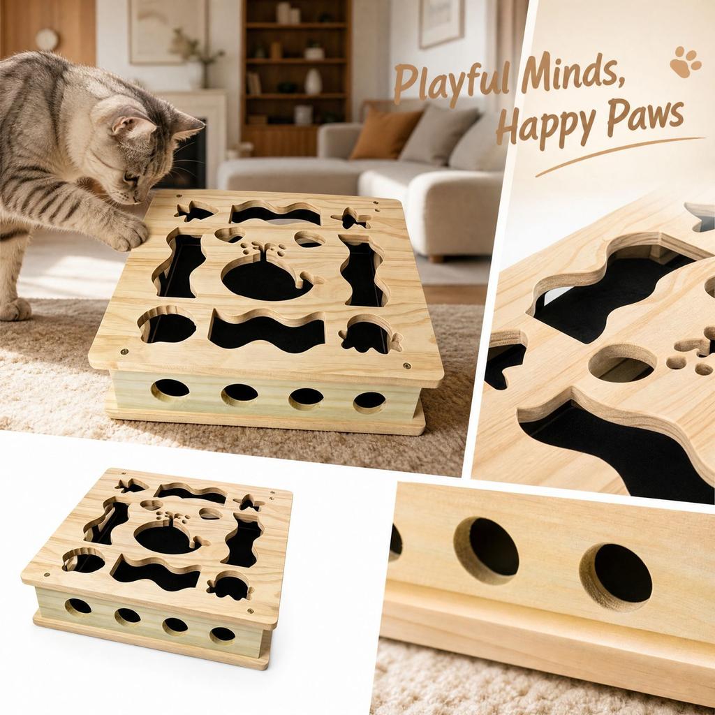 Wood Maze Toy - Fun Interactive Puzzle for Cats and