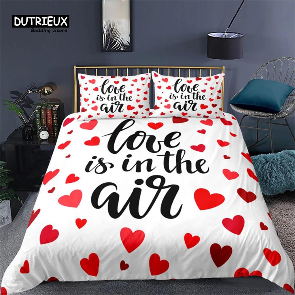 Love Words Bed Cover Kit Romantic Style Couple Sleep Bedding Kit Microfiber 3D Design Love Heart Comforter Cover Single Size Full Size Full Queen