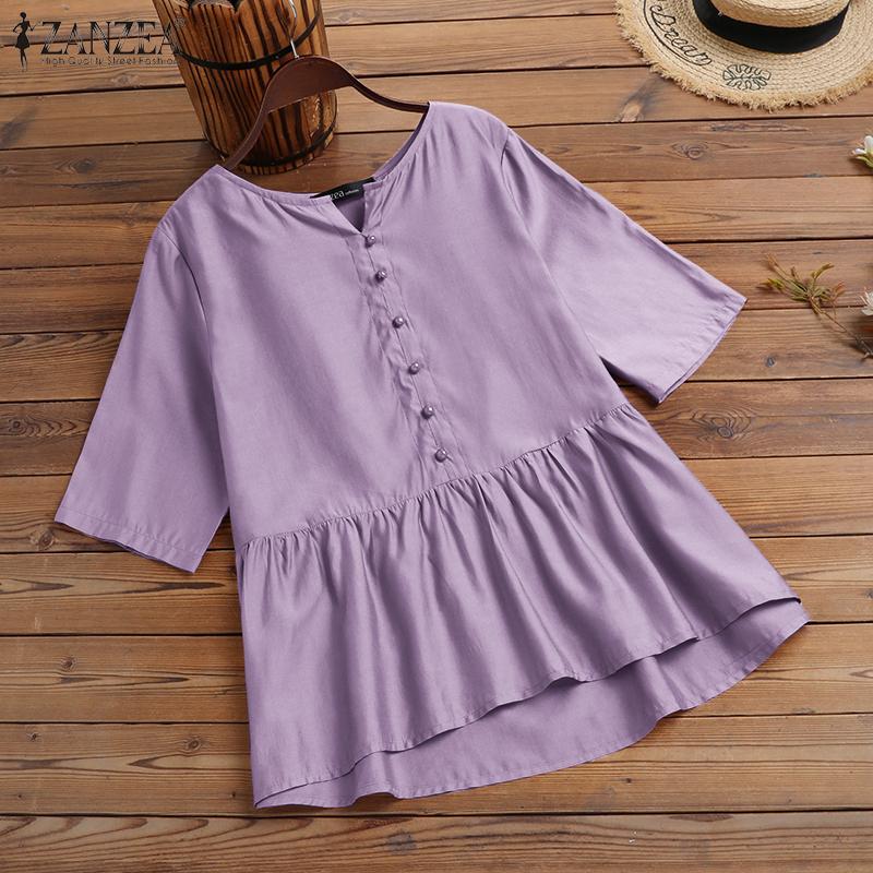 

ZANZEA Летний Повседневный V-образный вырез Рубашки с коротким рукавом Блузки