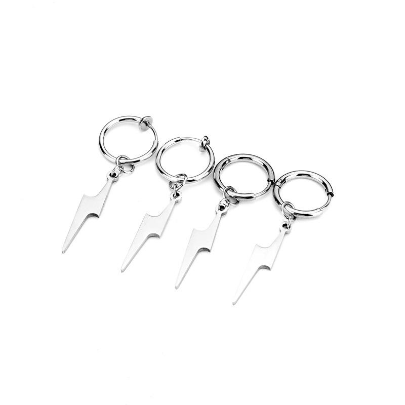 Punk Stainless Steel Earrings for Men Women Gothic Rhomb Lightning Geometry Drop Ear Clip Earrings Pop Hip Hop Piercing Jewelry