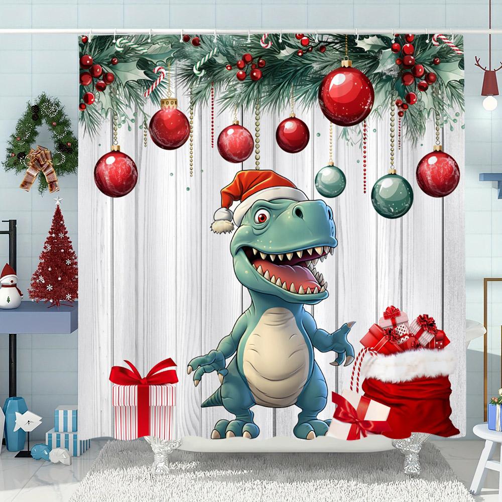 Funny Christmas Bathtub Cat Print Shower Curtain Moose Snowman Christmas Decor Polyester Fabric Shower Curtains Bathroom Decor