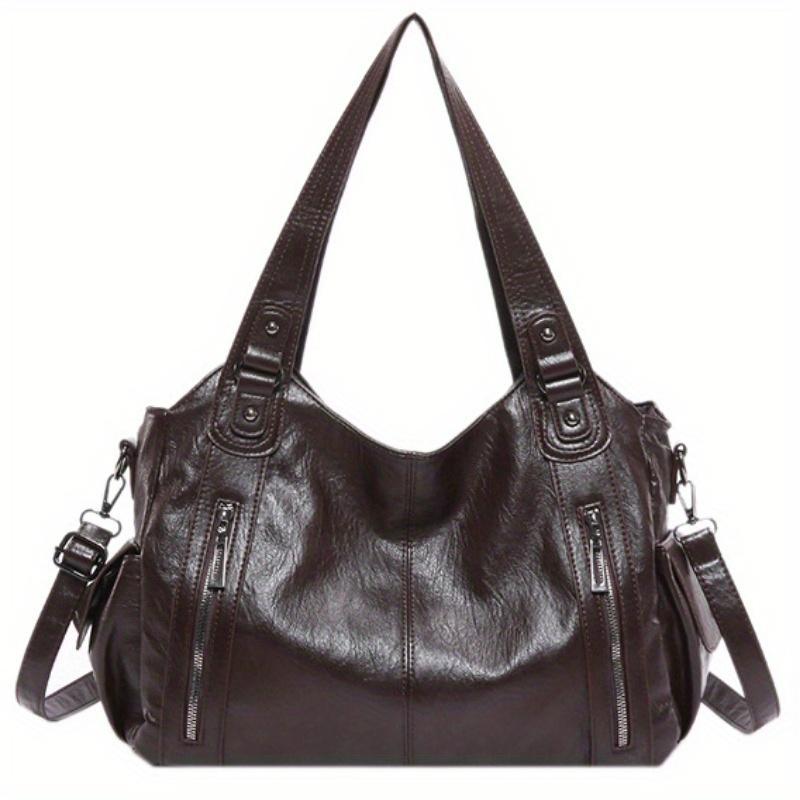 

Мягкие внутренние отделения сумки через плечо 2025 Высококачественные контрастные цвета сумки для женщин Модные женские сумки из искусственной кожи на молнии кофейный