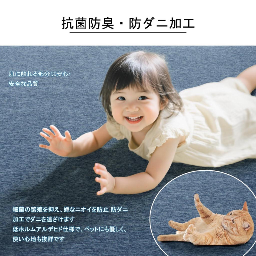 Fcyld Summer 185 X 240 Thick Dust Low Blue Rug, 3-Tatami Size, Cool-to-the-Touch, Cm, 7mm, Washable, Non-Slip, Antibacterial, Odor-Resistant,