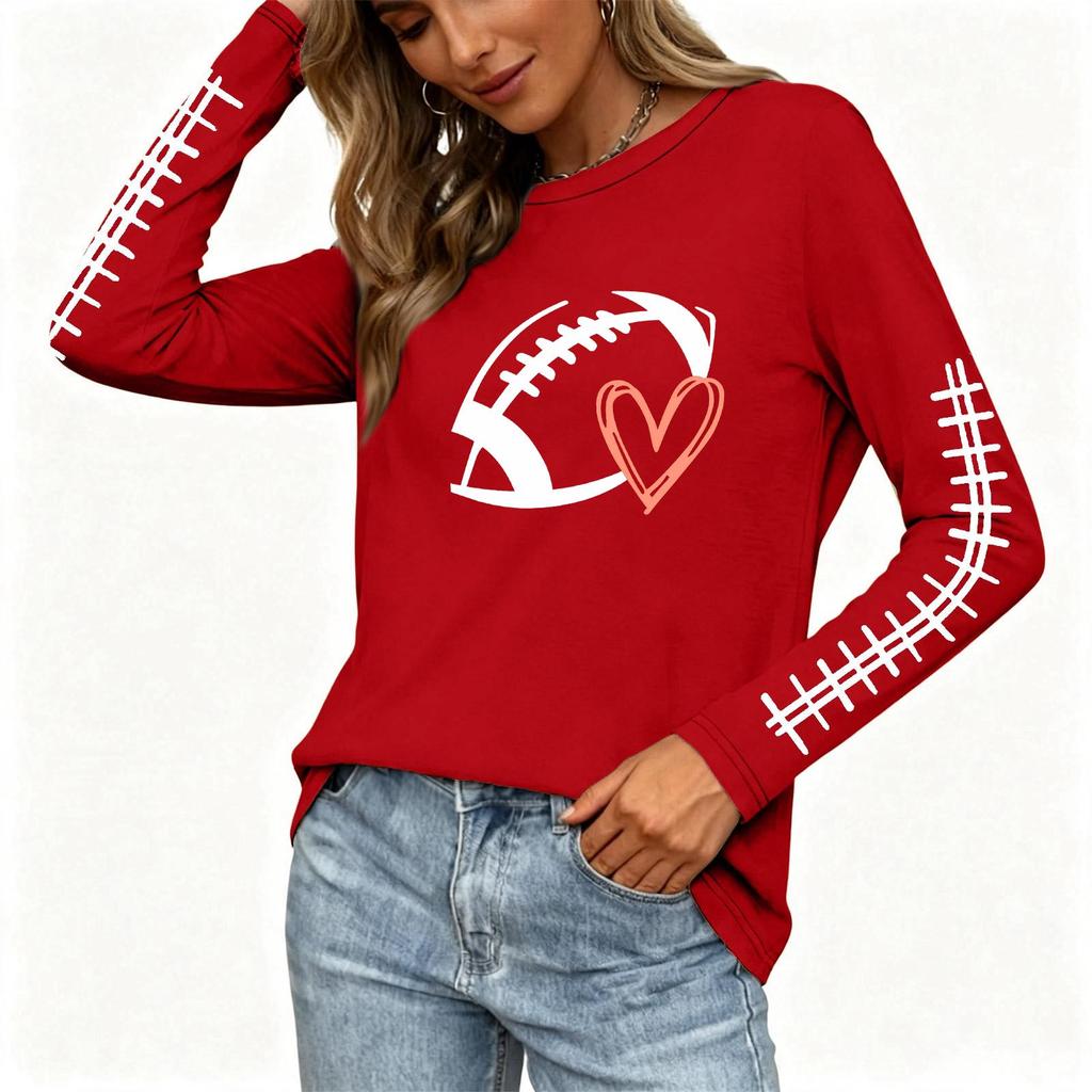 Women's Long Sleeve Rugby Print Neck Tee with Side Slits for Casual Wear