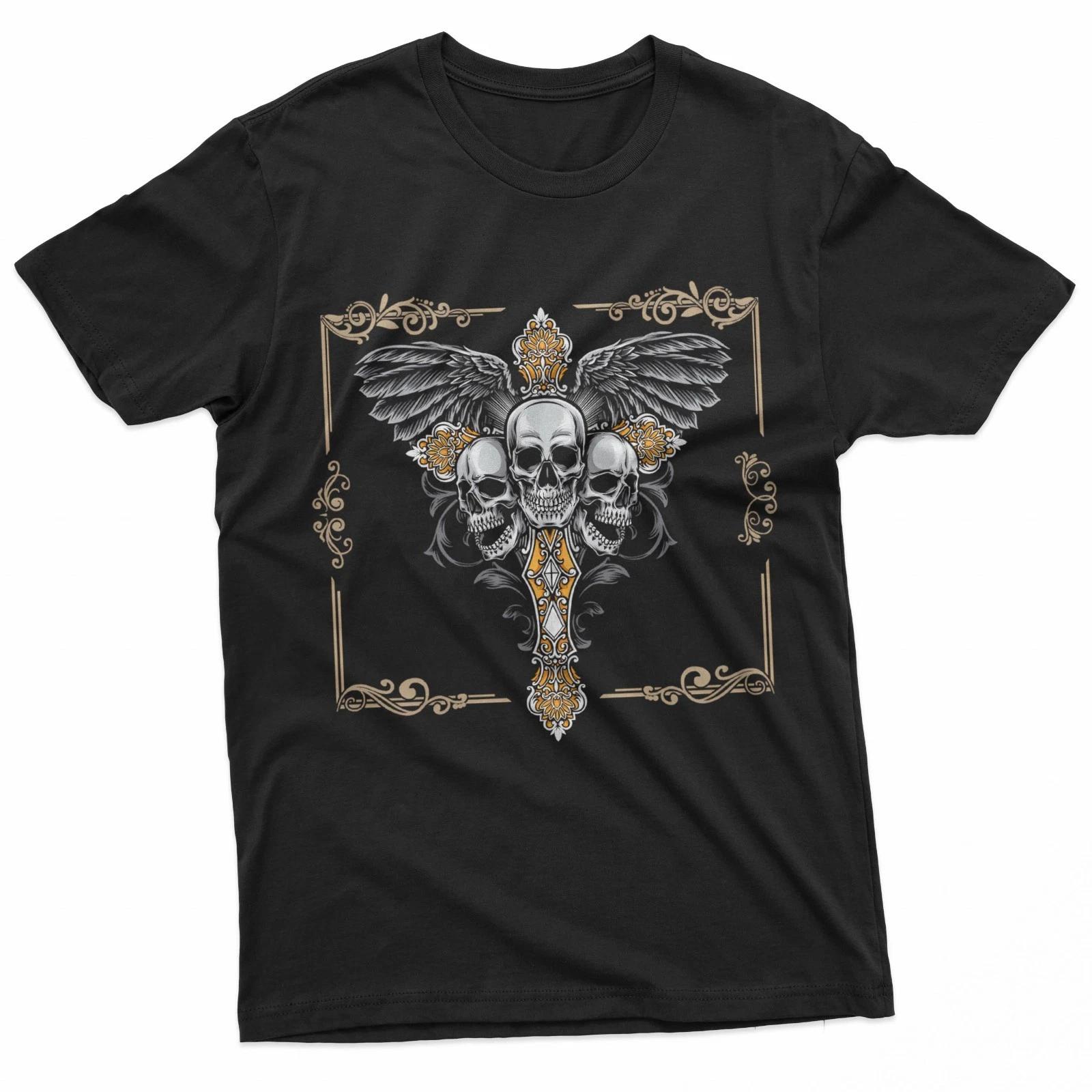Dark Angel Gothic Skull Cross 100% Cotton T-shirt Mens Tees Top XL