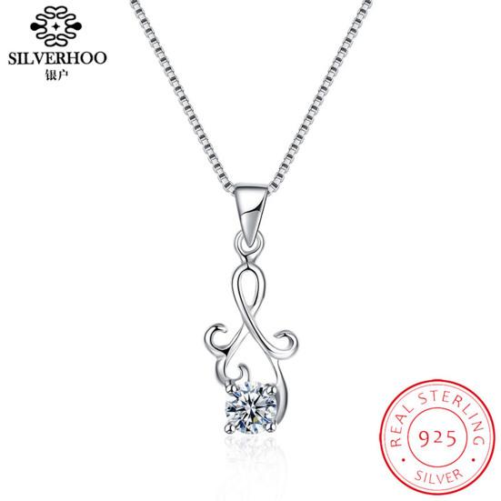

SILVERHOO 925 Серебряное женское блестящее ювелирное ожерелье с замком и кубическим цирконием