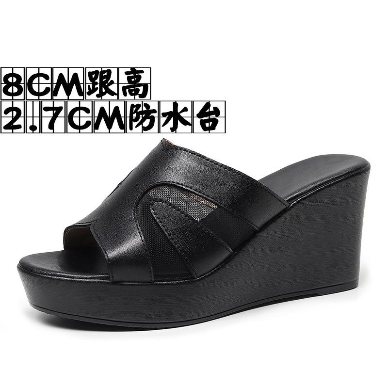 Fashion Outside Wear Slope Heel Shoes Summer Platform Hollow High Heel Fish Mouth Mesh Slippers Large Size Casual Zapatos Mujer