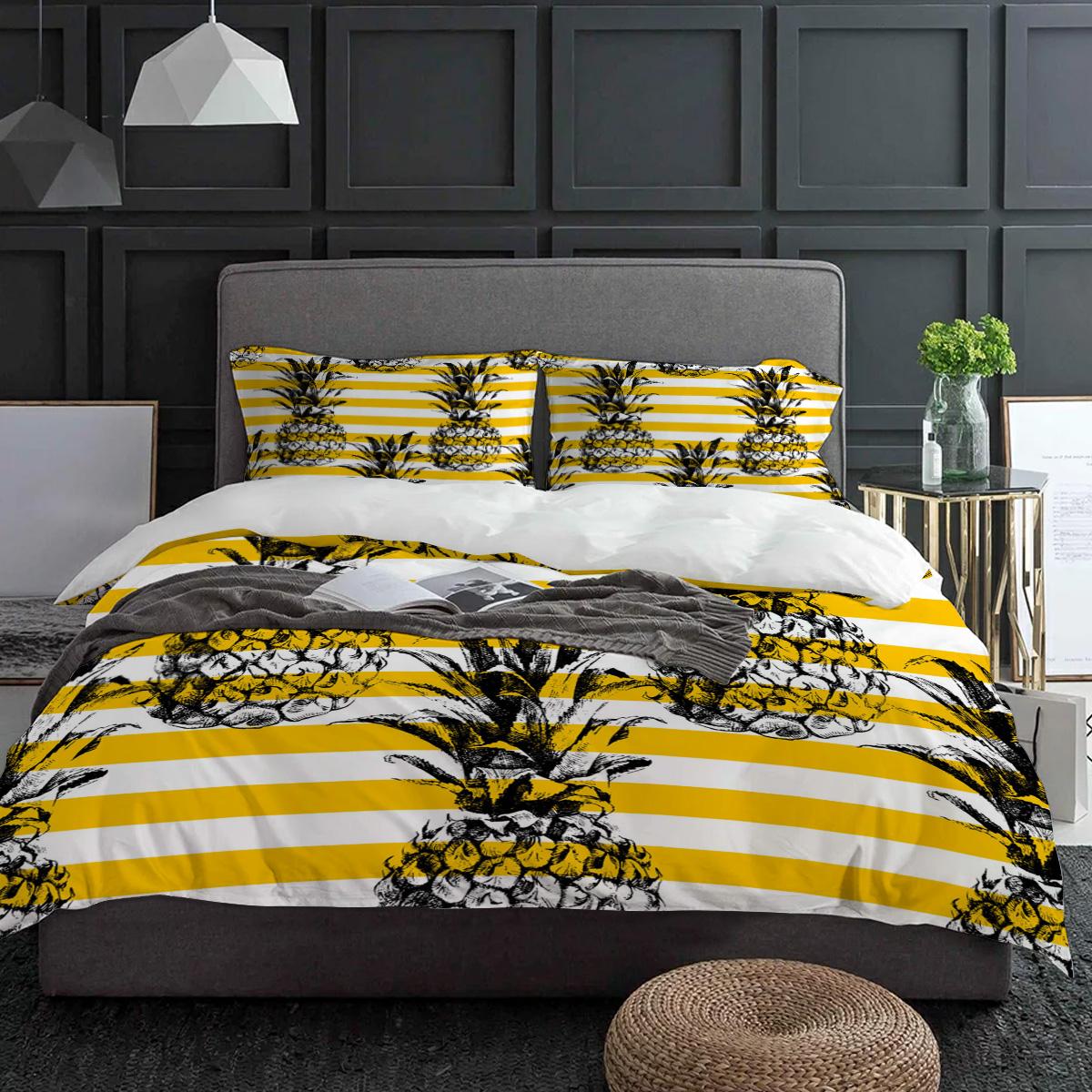 

Фрукты Ананас Желтые Полосы Ретро Комплект Постельного Белья 3шт Пододеяльник Наволочка Детский Взрослый Покрывало Комплект для Двуспальной Кровати Домашний Текстиль US Twin(172x218cm)