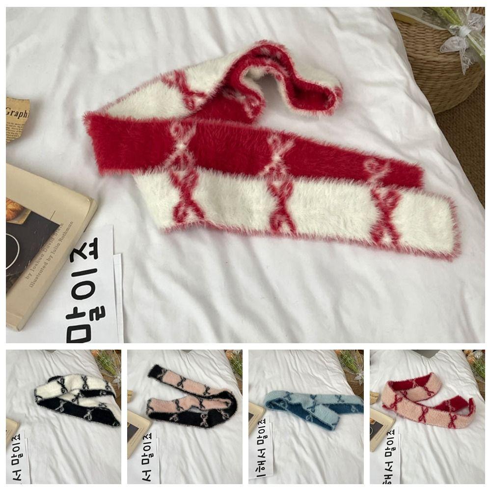 Long Bow Knitted Neckerchief Warmer Color Blocked Neck Cover Gifts Y2k Double-sided Scarf Outdoor