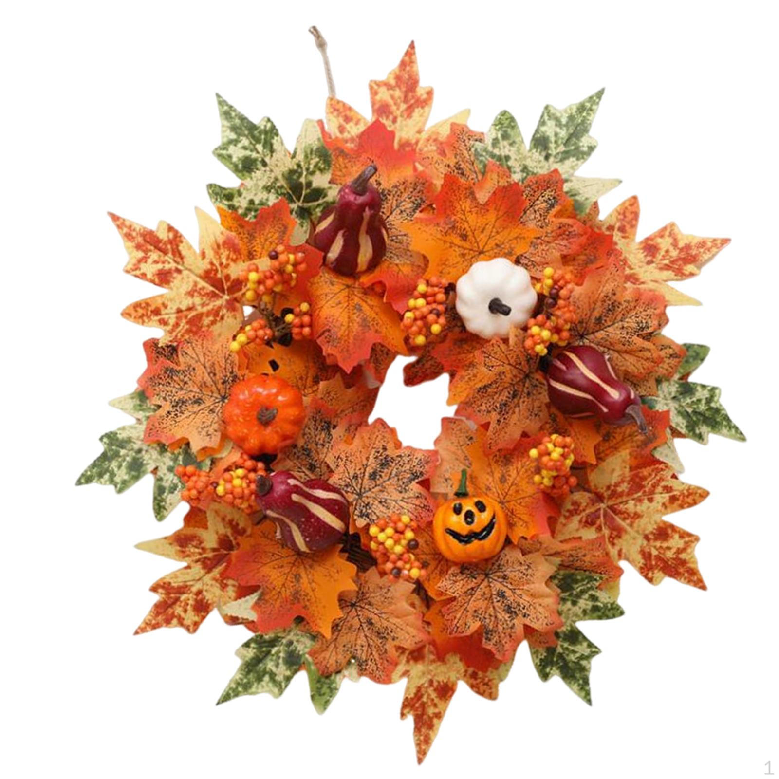 

Fall Wreath Harvest with Pumpkins 16 inch Decorations Autumn Maple Leaves for