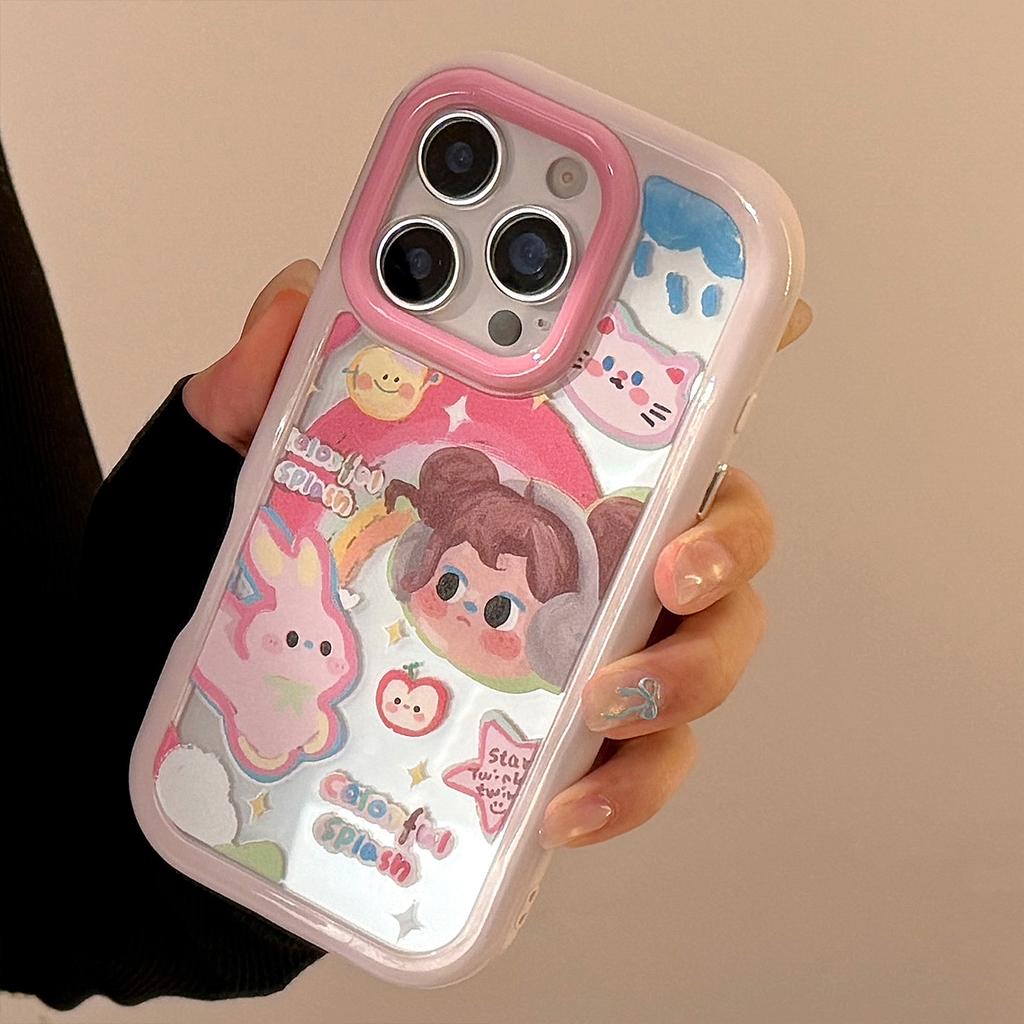 Fată Doodle Curcubeu Potrivit pentru IPhone16 Apple 15 ProMax Husă Telefon Mobil 13 Desene Animate 14 Acrilic 12 Dur