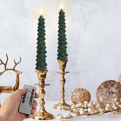 4 Pièces Bougies Coniques Sans Flamme pour Arbre de Noël Vert LED Bougeoir avec Flamme Vacillante 3D pour Décoration de Maison de Noël