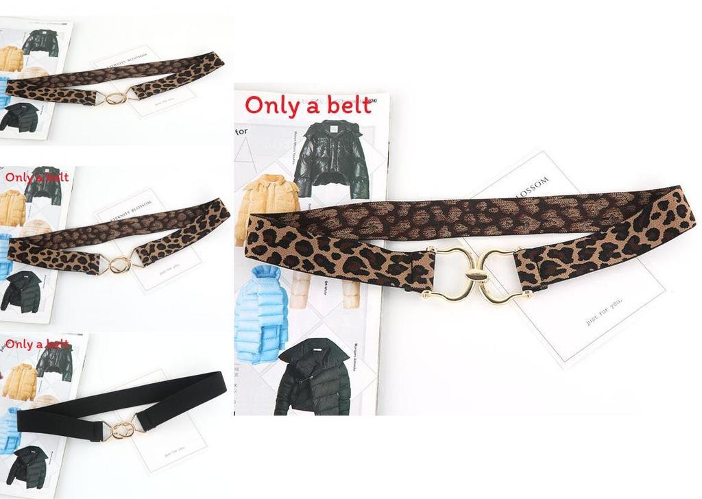 Fashion Black And Leopard Print Elastic Waistband With Buckle Design For Formal Events