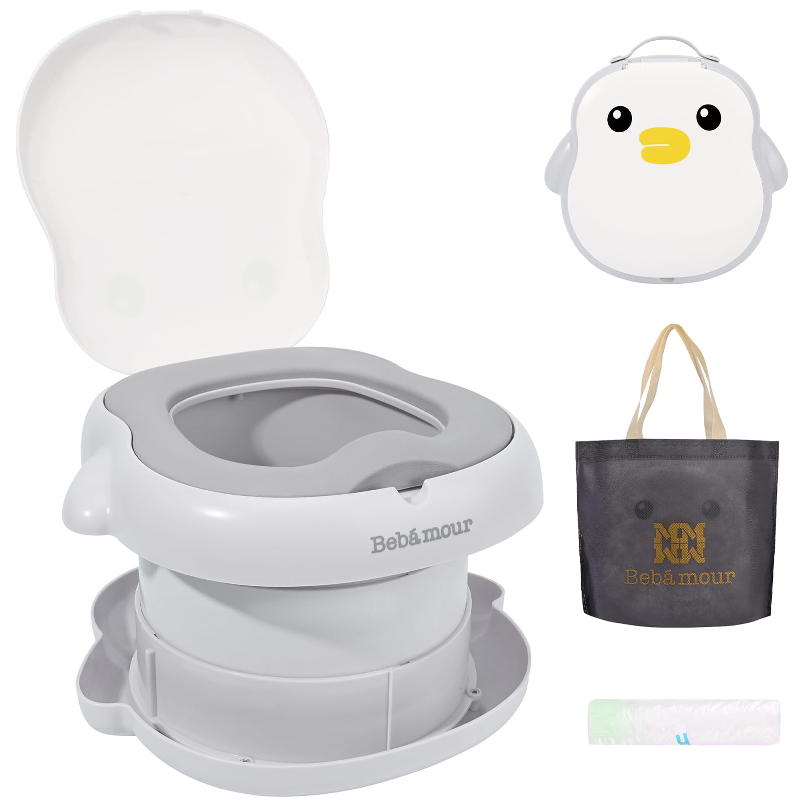 

Bebamour Folding Potty Seat for Toilet Training, Supports Toddlers and Children, Includes Potty Seat (Gray Penguin)