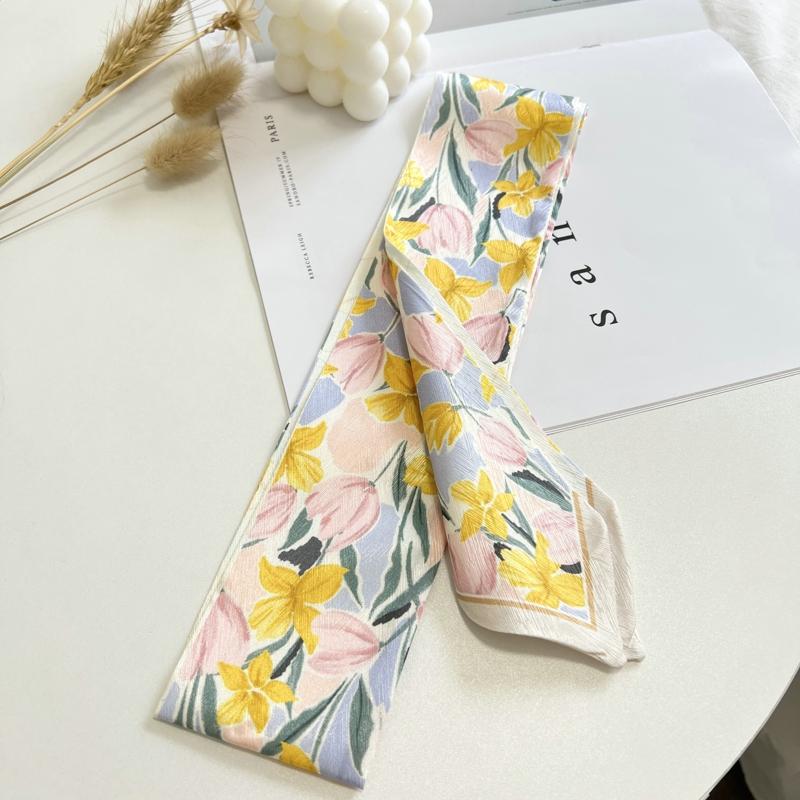 Floret Printed Hairband Silk Satin Bag Scarf For Women Skinny Long Wrist Ribbon Neck Scarves Fashion Hair Scarfs For Women