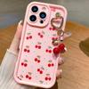 Red Cherry Pattern Silicone Phone Case For 17 16 15 14 13 12 11 Pro Max 17 Air 16E XS X XR 7 8 Plus Cherry Chain Cover