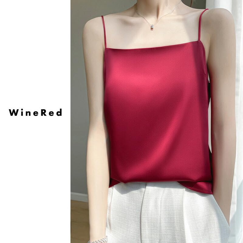DAYCLOSET Satin tops2132 Wine Women's Camisole, Sheer, Cupless, Thin, (JP, Alphabet, M, Standard, Red)