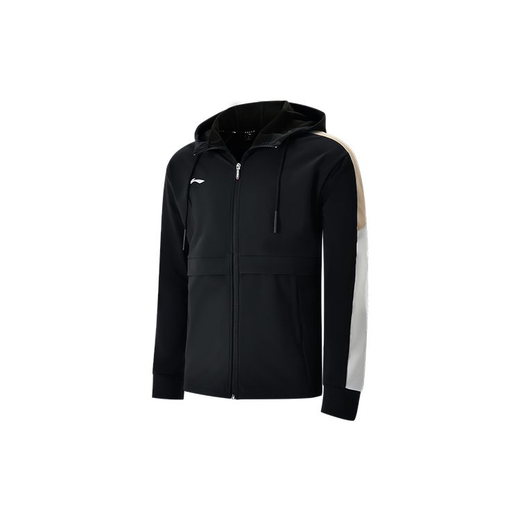 Li Ning Badminton Série Color Block Logo Veste à Capuche Zippée Manches Longues Unisexe Vestes Noir AJDS855-1