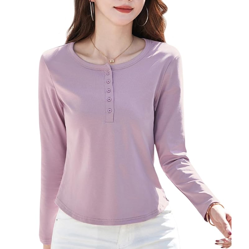 

[JHIJSC] t-shirt ladies long sleeve spring cotton tight Plain color Fashionable cute big size (JP, alphabet, M, pink)