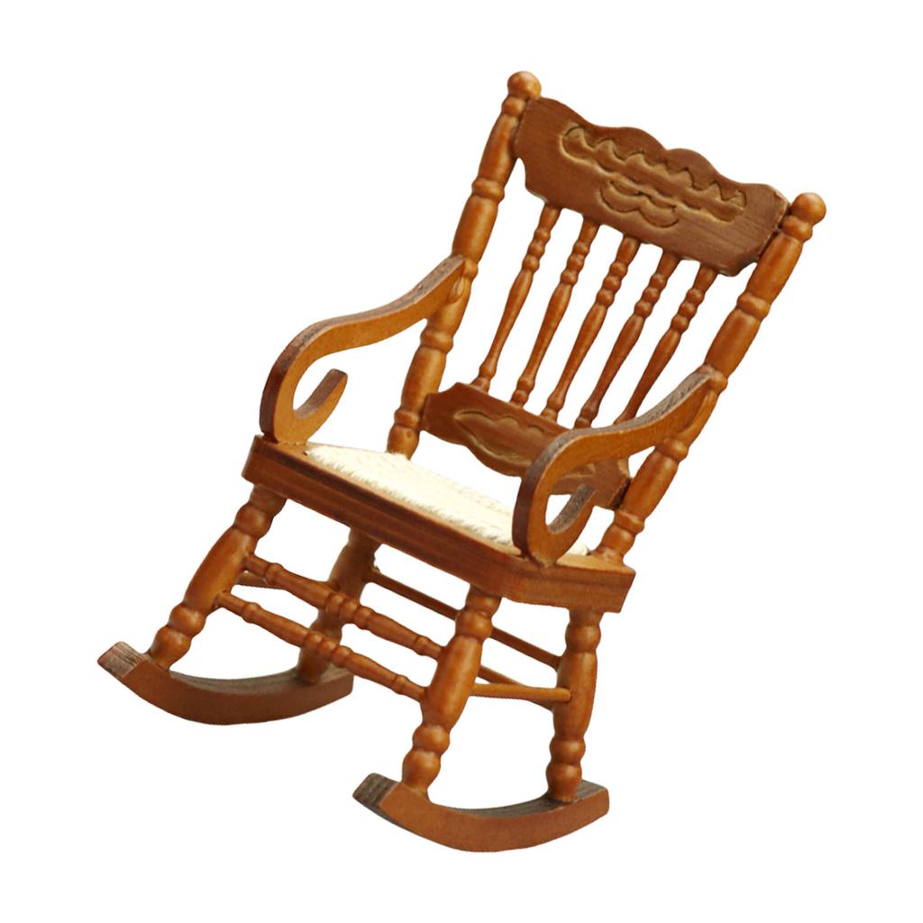 Realistic Vintage Rocking Chair Realistic Pretend Play for Kids Role Display Rocking Chair Model Toy 1:12 Doll House
