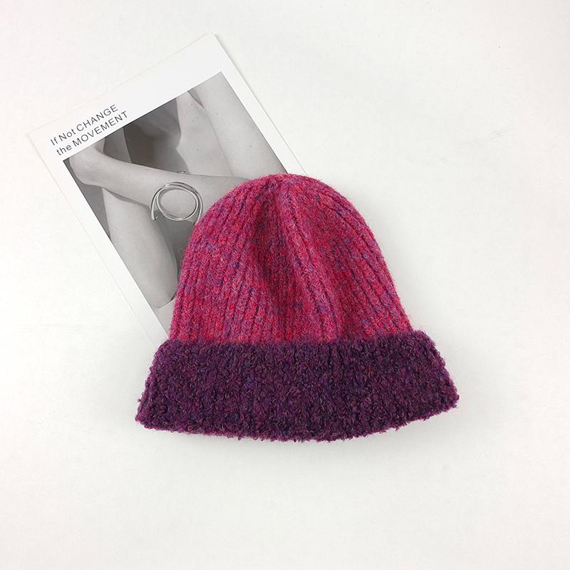 

Loose thickened wool knitted hat big head circumference versatile solid color ear protection warm casual wool hat winter Adult (56-58cm) розы красного