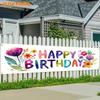 Happy Birthday Banner, Flowers & Happy Birthday Letter Design, Polyester Outdoor Lawn Wall Holiday Party Decoration