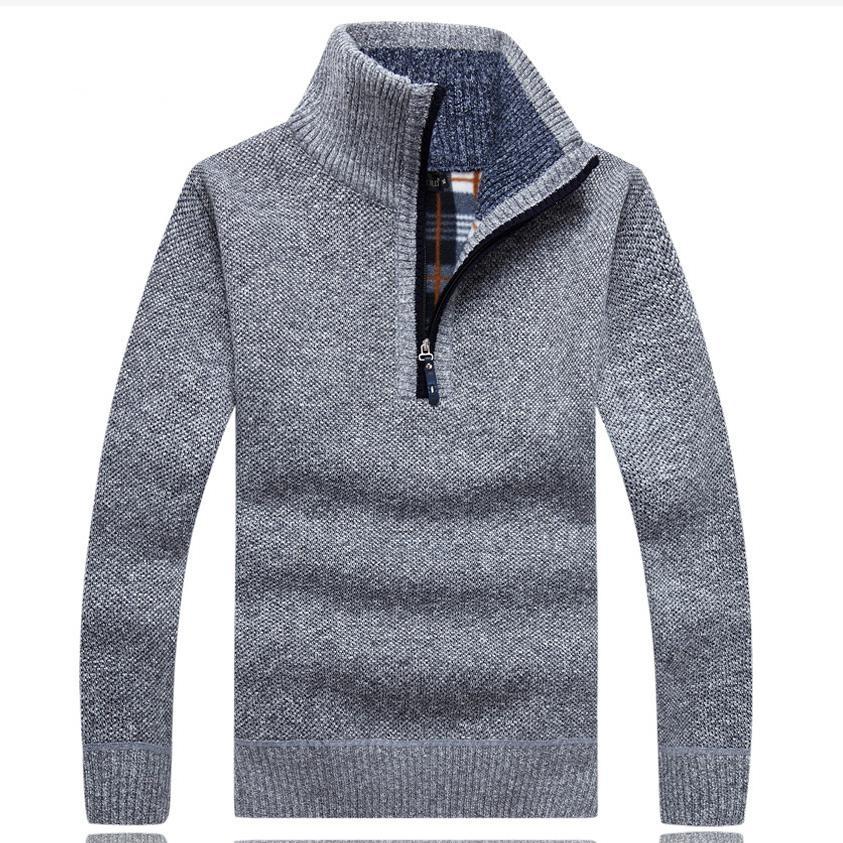 Herren Fleece Dickerer Pullover Halber Reißverschluss Rollkragen Warm Pullover Schlank Gestrickt Wollpullover Frühling