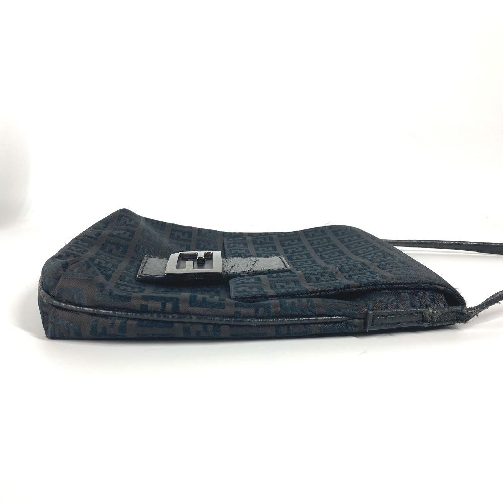 Fendi Zucchino Bag Flap Pochette Crossbody Shoulder Bag Canvas/Leather Black